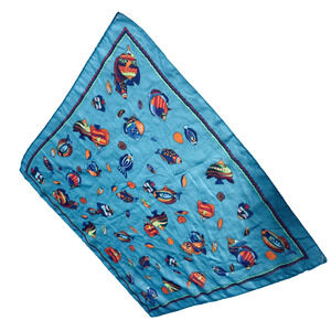 Ken Done 100% Silk Scarf Fish Colorful 21" square Vintage 90s Australian Art